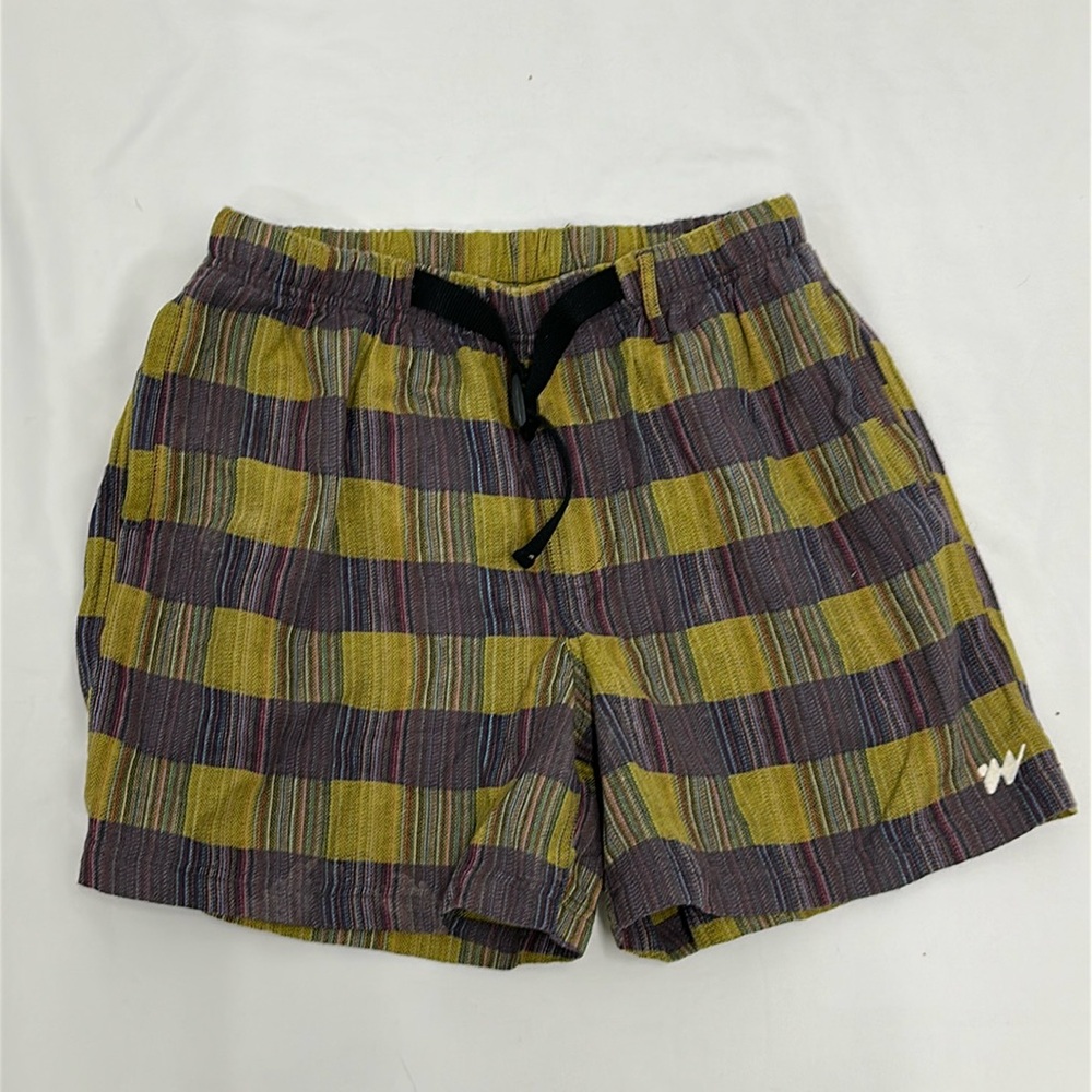 Without Walls Shorts Men's Medium Yellow Plaid Casual Belted Adjustable.